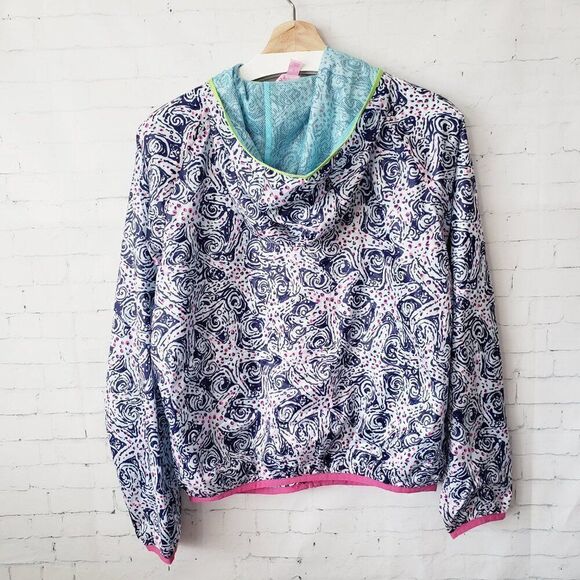 Lilly Pulitzer Luxtetic Weekender Windbreaker Size S Blue White AOP Paisley - Picture 5 of 7